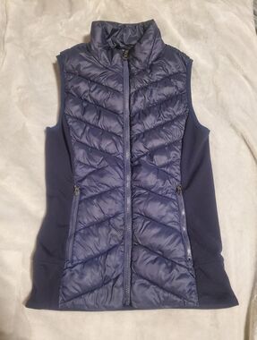 ZELLA Navy Blue Quilted Puffer Vest Mixed Media Zip with Stretch Side Panels XXS